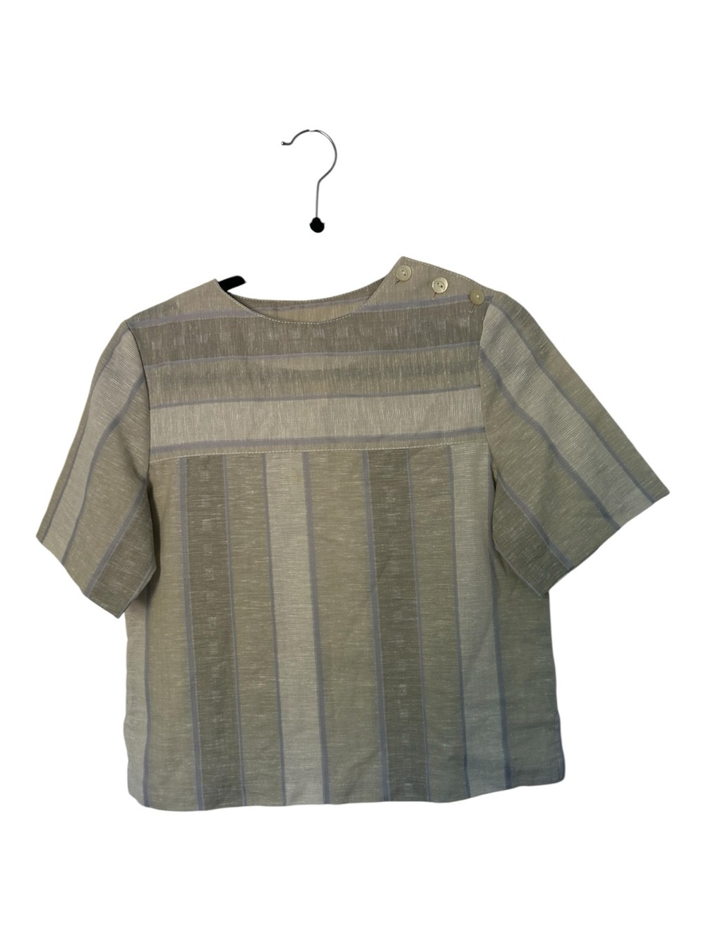 Vintage Lana Lee Button-Shoulder Striped Short Sleeve Top